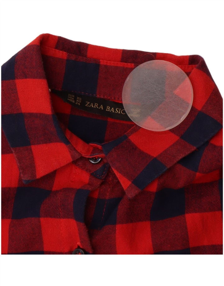 ZARA Womens Oversized Flannel Shirt UK 6 XS Red Check Cotton