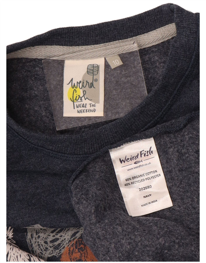Weird Fish Womens Graphic Oversized Sweatshirt Jumper UK 10 Small Navy Blue