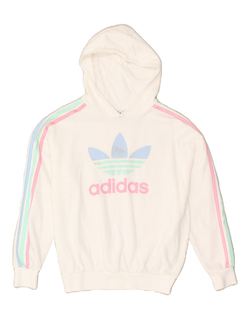 ADIDAS Girls Graphic Hoodie Jumper 12-13 Years White Cotton | Vintage Adidas | Thrift | Second-Hand Adidas | Used Clothing | Messina Hembry 