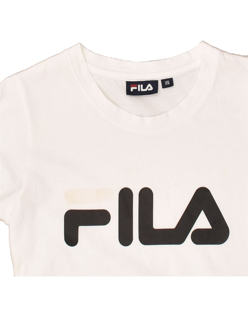 FILA Womens Graphic T-Shirt Top UK 6 XS White Cotton | Vintage Fila | Thrift | Second-Hand Fila | Used Clothing | Messina Hembry 