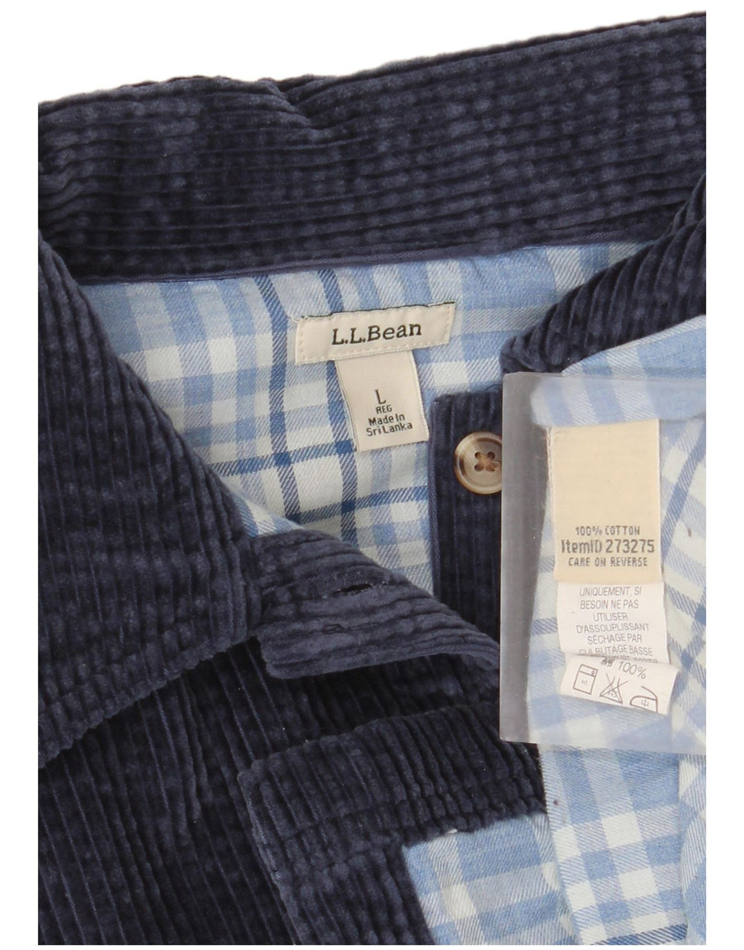 L.L.Bean Mens Corduroy Shirt Large Navy Blue Cotton