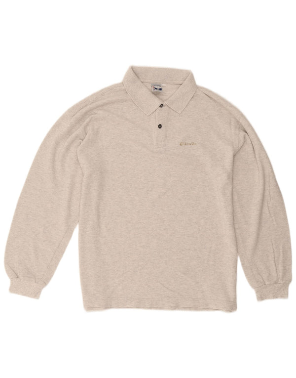 Lotto Mens Long Sleeve Polo Shirt XL Grey Flecked Cotton