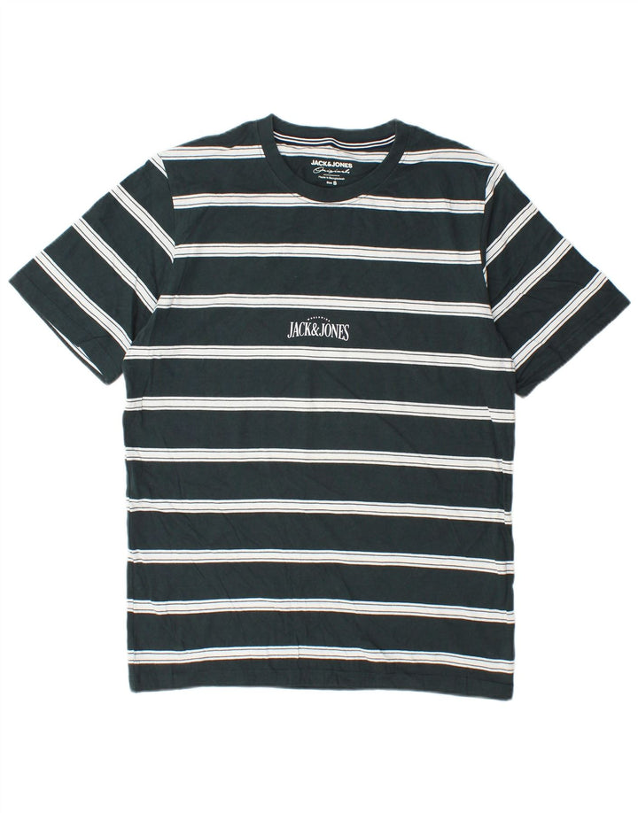 Jack & Jones Mens T-Shirt Top Small Green Striped Cotton