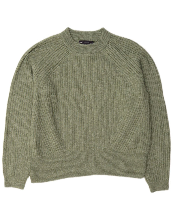 Marks & Spencer Womens Crew Neck Jumper Sweater UK 14 Medium Green