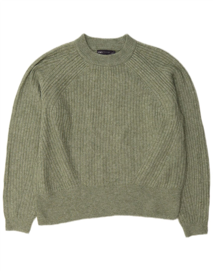 Marks & Spencer Womens Crew Neck Jumper Sweater UK 14 Medium Green