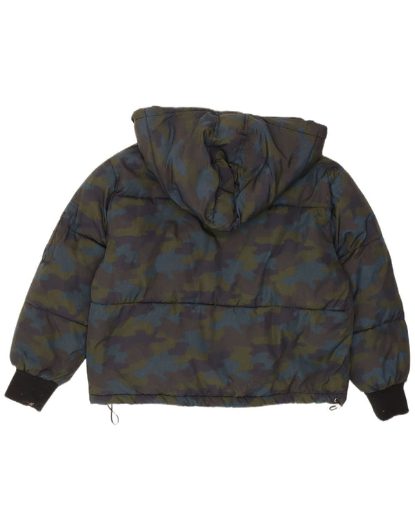 Zara Womens Hooded Oversized Padded Jacket UK 6 XS Multicoloured Camouflage