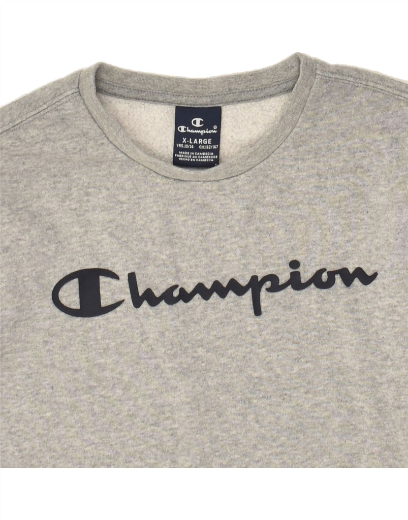 CHAMPION Boys Graphic Sweatshirt Jumper 13-14 Years XL Grey Cotton | Vintage Champion | Thrift | Second-Hand Champion | Used Clothing | Messina Hembry 