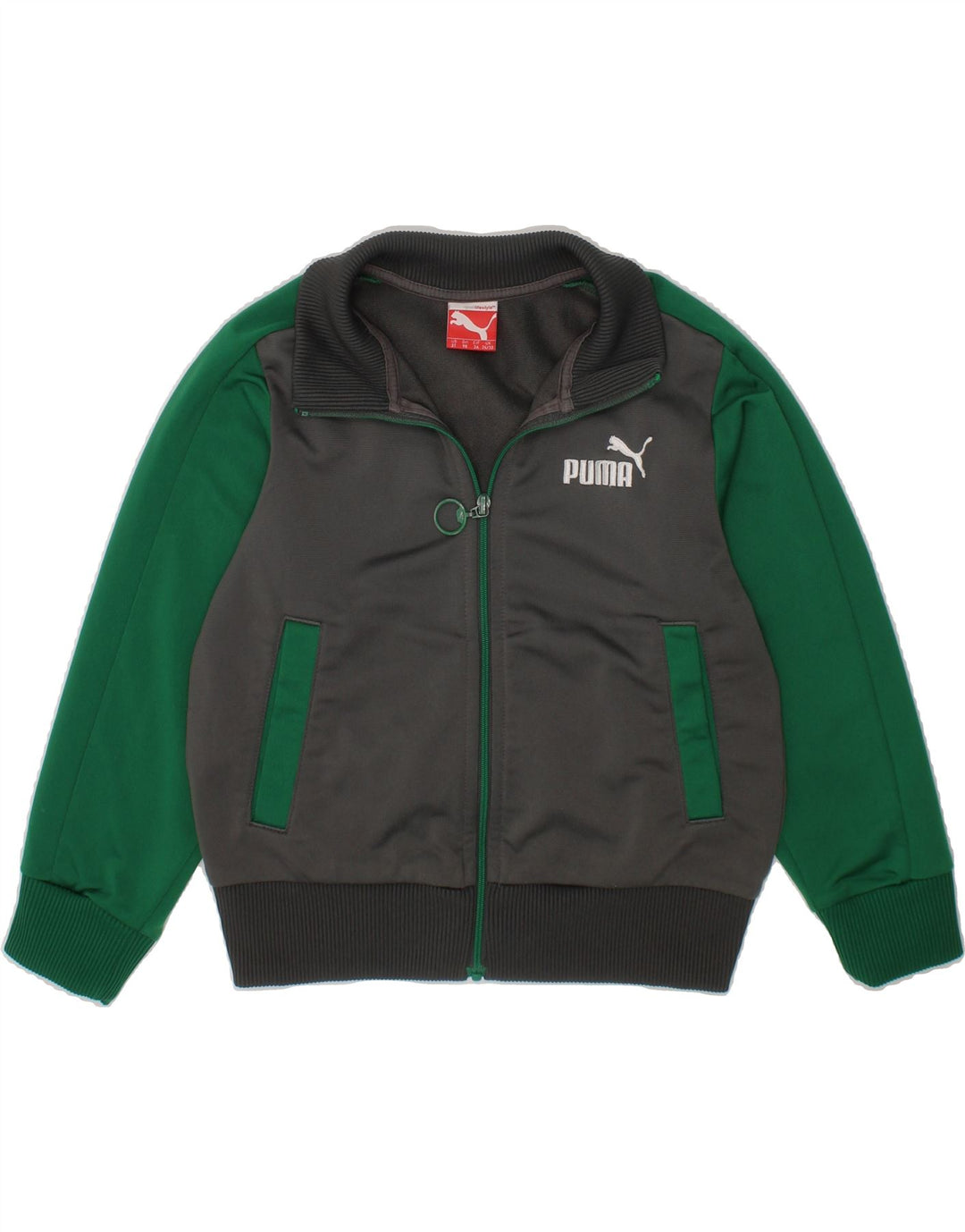 PUMA Boys Graphic Tracksuit Top Jacket 2-3 Years Grey Colourblock Vintage Puma and Second-Hand Puma from Messina Hembry 