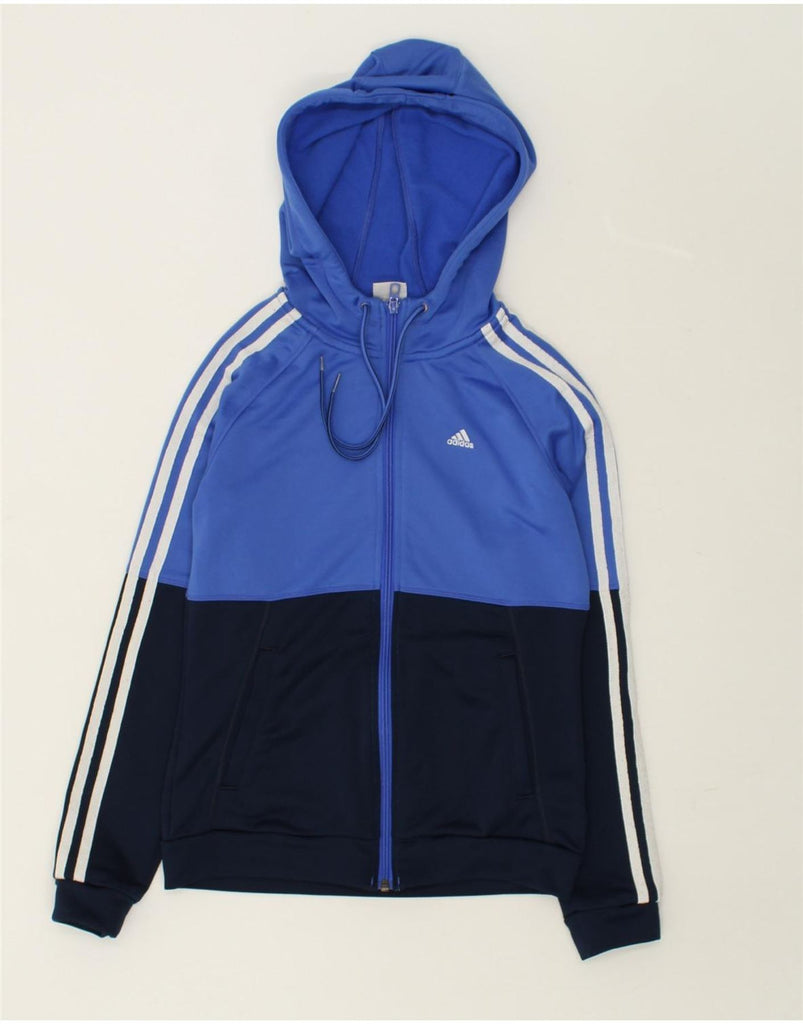 ADIDAS Womens Zip Hoodie Sweater UK 4/6 XS Blue Colourblock Polyester | Vintage Adidas | Thrift | Second-Hand Adidas | Used Clothing | Messina Hembry 