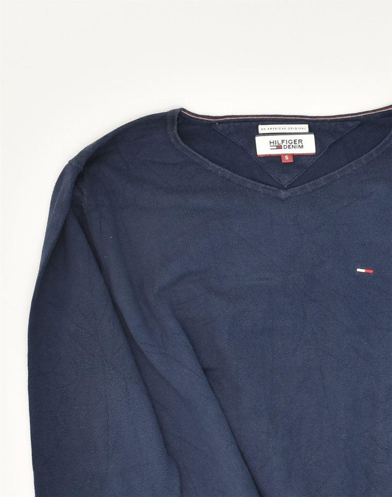 TOMMY HILFIGER Mens V-Neck Jumper Sweater Small Navy Blue Cotton | Vintage Tommy Hilfiger | Thrift | Second-Hand Tommy Hilfiger | Used Clothing | Messina Hembry 