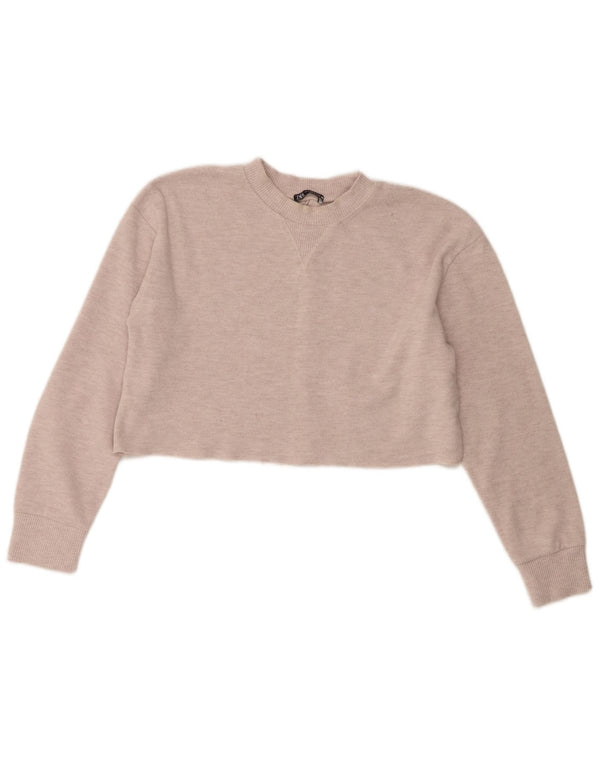 Zara Womens Crop Top Long Sleeve UK 14 Medium Beige Polyester
