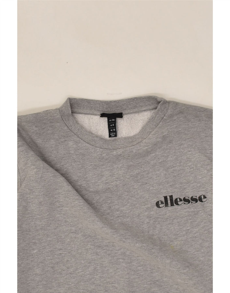 ELLESSE Womens Oversized Crop Sweatshirt Jumper UK 10 Small Grey Cotton | Vintage Ellesse | Thrift | Second-Hand Ellesse | Used Clothing | Messina Hembry 