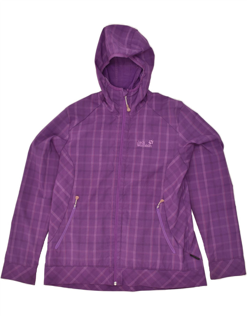 JACK WOLFSKIN Womens Hooded Rain Jacket UK 16 Large Purple Check Polyester | Vintage Jack Wolfskin | Thrift | Second-Hand Jack Wolfskin | Used Clothing | Messina Hembry 