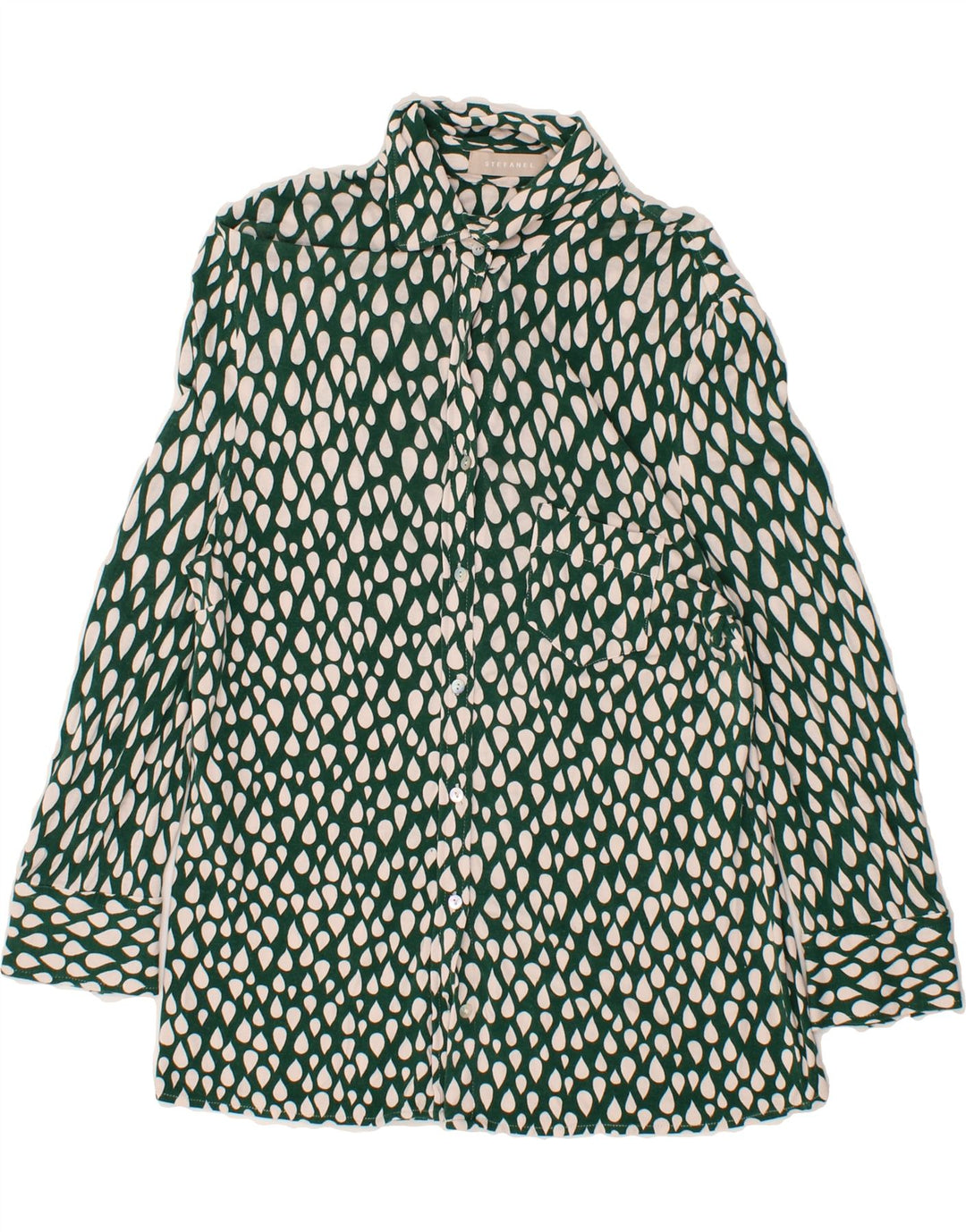 STEFANEL Womens Shirt Blouse UK 10 Small Green Spotted Viscose Vintage Stefanel and Second-Hand Stefanel from Messina Hembry 