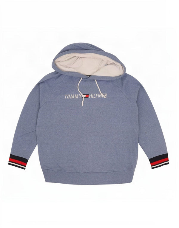 Tommy Hilfiger Womens Graphic Hoodie Jumper UK 16 Large Blue Colourblock