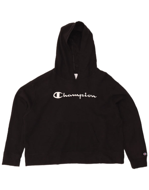 CHAMPION Womens Oversized Crop Graphic Hoodie Jumper UK 20 2XL Black