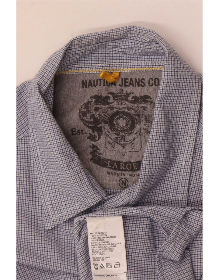 Nautica Mens Short Sleeve Regular Fit Shirt Large Blue Check Cotton
