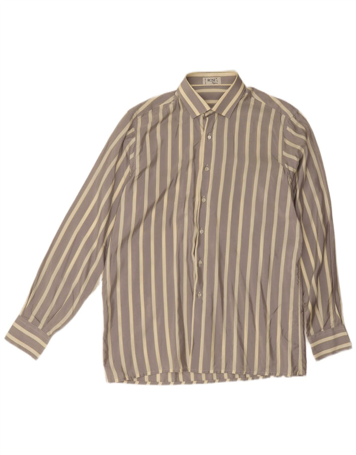 Ingram Mens Shirt Medium Grey Striped Silk