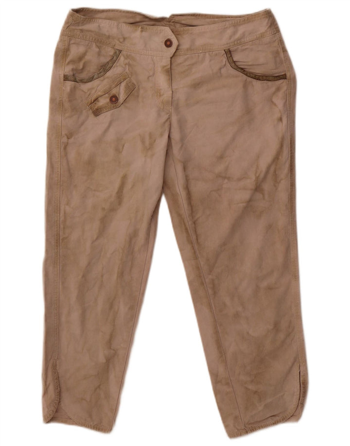 Benetton Womens Straight Cropped Trousers W32 L24 Beige Tie Dye