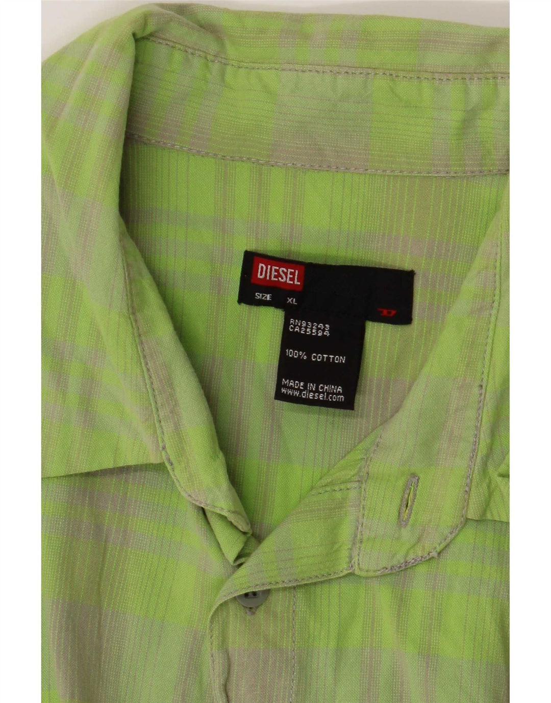 Diesel Mens Shirt XL Green Check Cotton