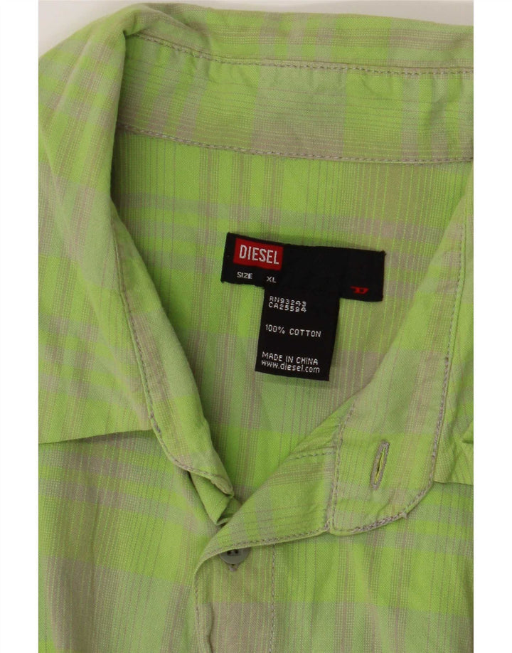 Diesel Mens Shirt XL Green Check Cotton