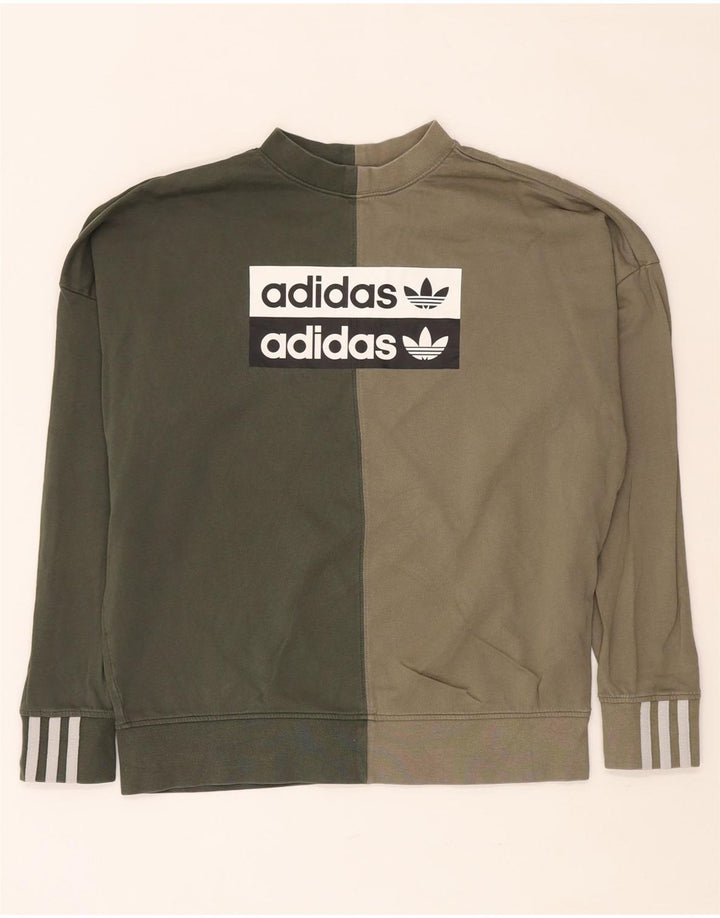 ADIDAS Womens Oversized Sweatshirt Jumper UK 8 Small Khaki Colourblock