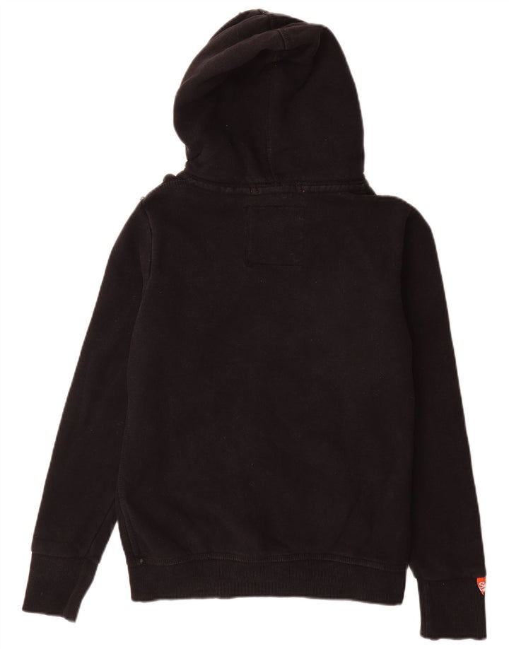 Superdry Womens Zip Hoodie Sweater UK 12 Medium Black Cotton