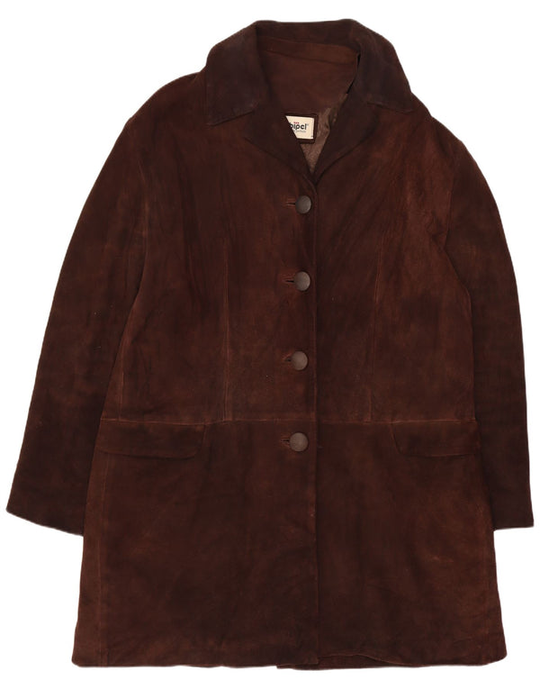 Conbipel Womens Suede Overcoat IT 46 Large Brown Leather