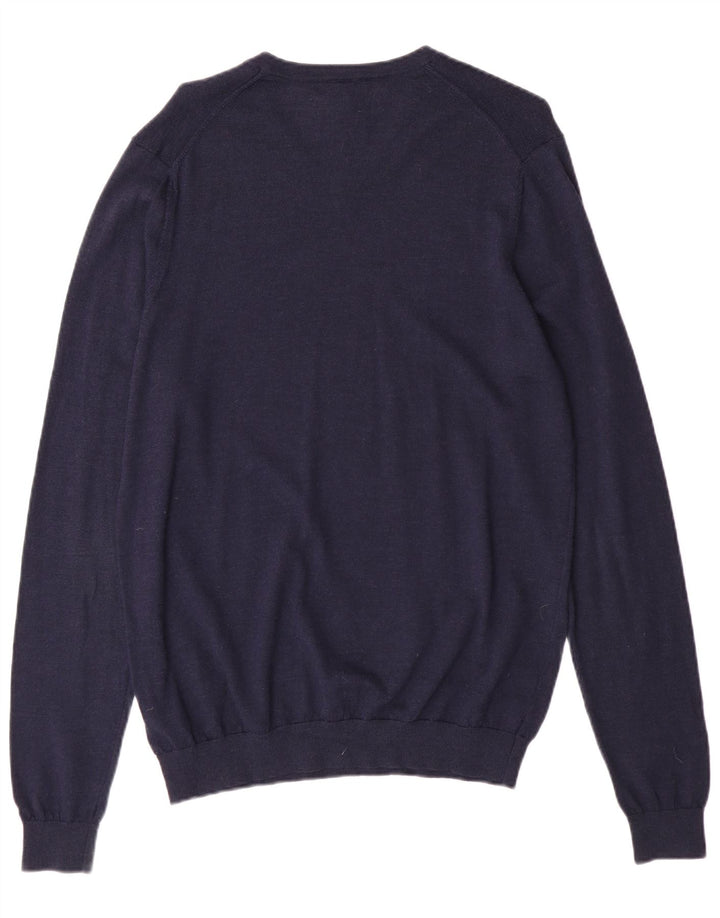Marks & Spencer Mens V-Neck Jumper Sweater Medium Navy Blue Merino Wool