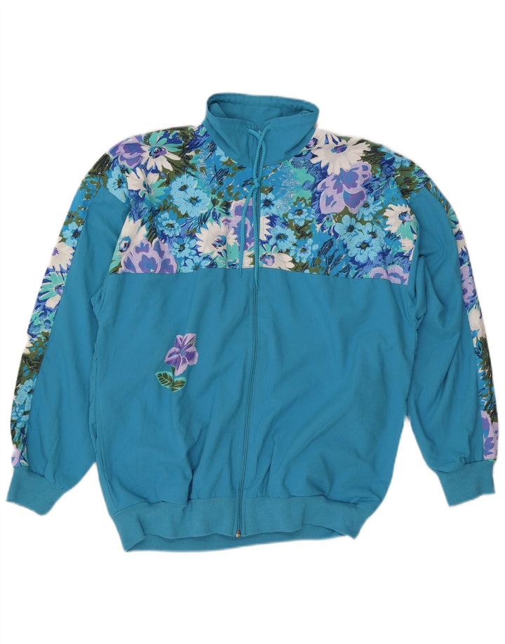VINTAGE Womens Full Tracksuit UK 14/16 Large  Blue Floral Polyester
