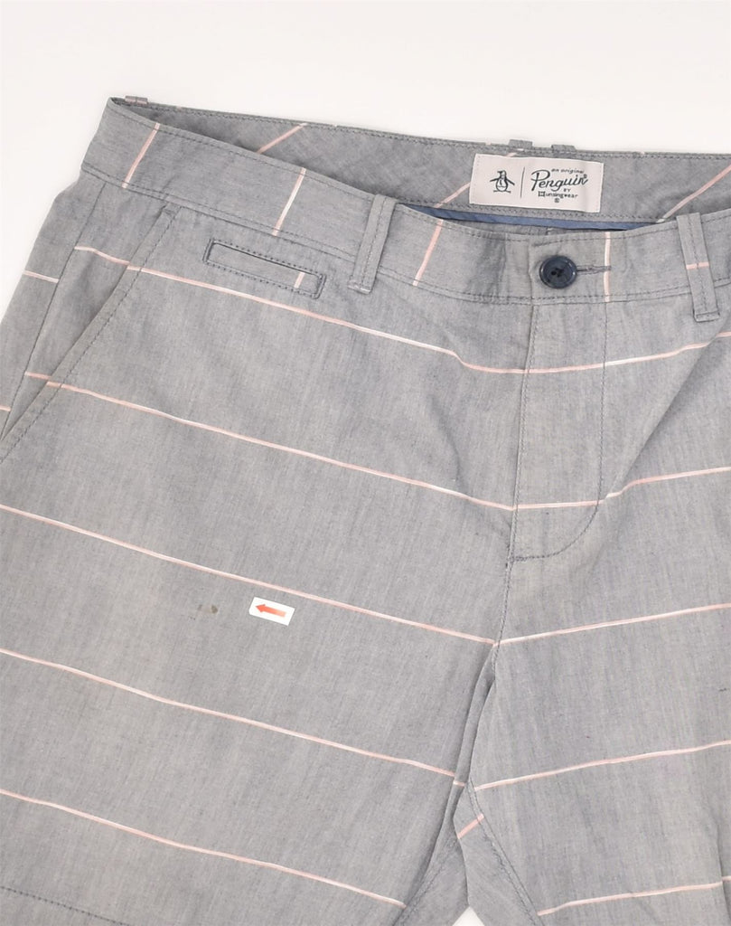 PENGUIN Mens Chino Shorts W34 Large  Grey Striped Cotton | Vintage Penguin | Thrift | Second-Hand Penguin | Used Clothing | Messina Hembry 