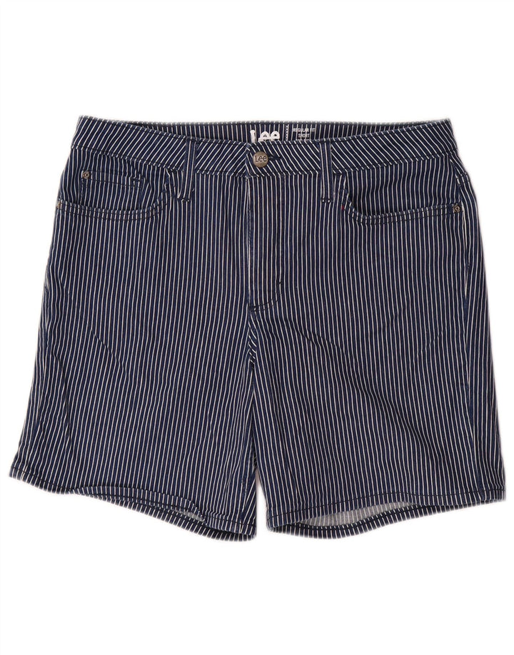 LEE Womens Mid Rise Casual Shorts US 12 Large W32 Navy Blue Pinstripe