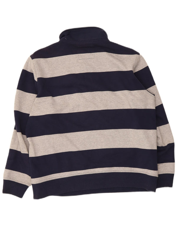 Crew Clothing Mens Zip Neck Sweatshirt Jumper 2XL Navy Blue Striped Cotton