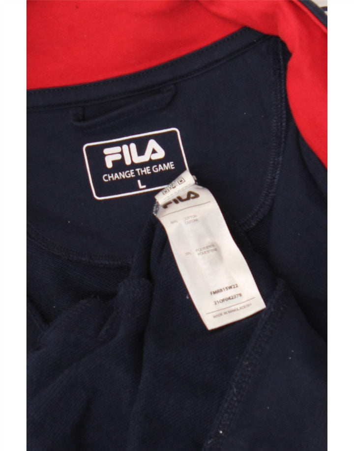 FILA Mens Tracksuit Top Jacket Large Navy Blue Cotton