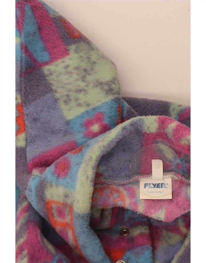 Vintage Mens Button Neck Fleece Jumper XL Multicoloured Geometric Polyester