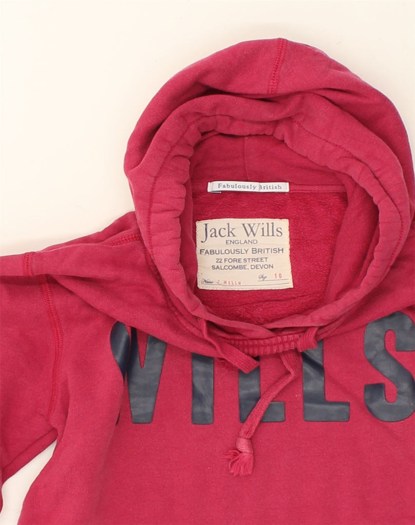 JACK WILLS Womens Graphic Hoodie Jumper UK 10 Small  Pink Cotton | Vintage Jack Wills | Thrift | Second-Hand Jack Wills | Used Clothing | Messina Hembry 