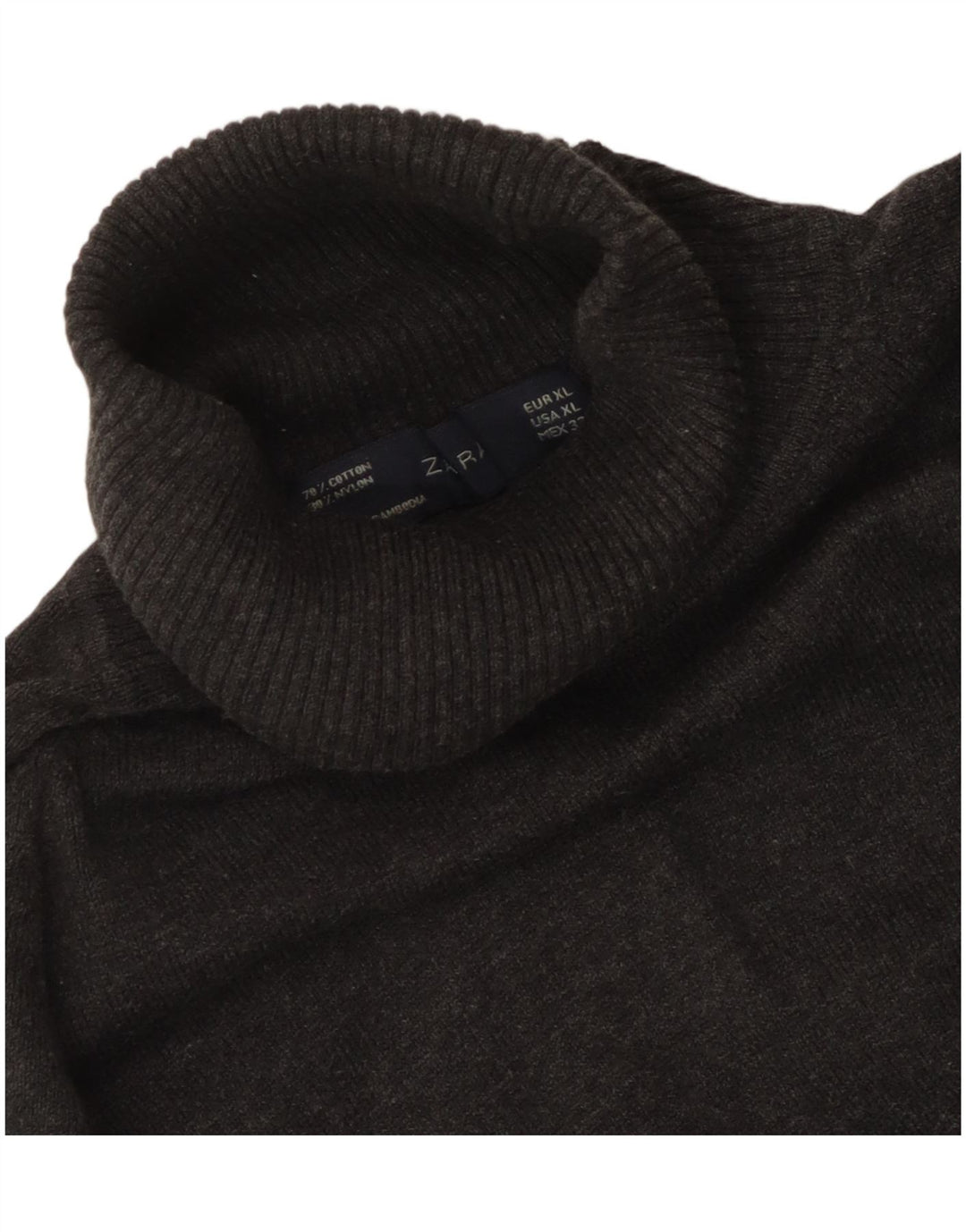 ZARA Womens Roll Neck Jumper Sweater UK 18 XL Grey Cotton