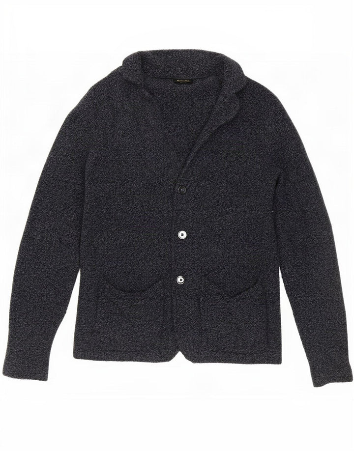 Massimo Dutti Mens Cardigan Sweater Medium Grey Flecked Wool