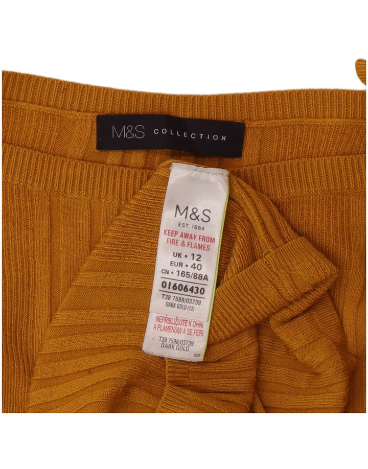 Marks & Spencer Womens Boat Neck Jumper Sweater UK 12 Medium Yellow Viscose