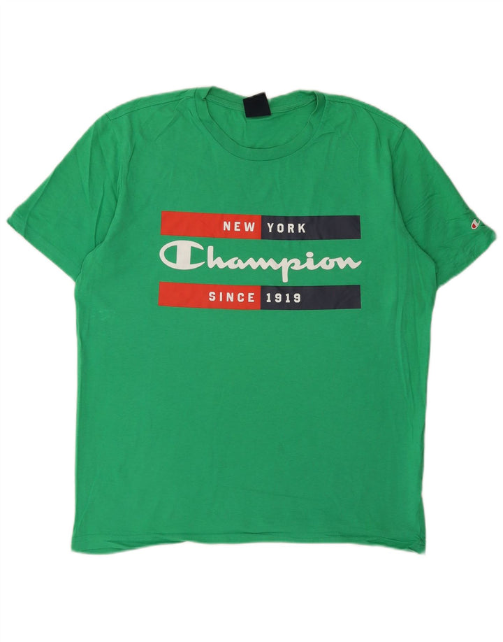 Champion Mens Graphic T-Shirt Top Medium Green Cotton