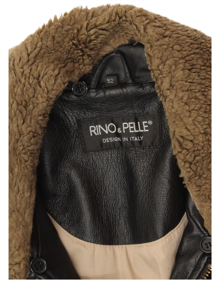 RINO & PELLE Mens Leather Flight Aviator Jacket IT 52 XL Black Leather