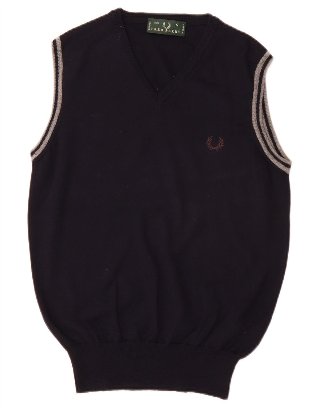 Fred Perry Mens Vest Tank Top Small Navy Blue Wool