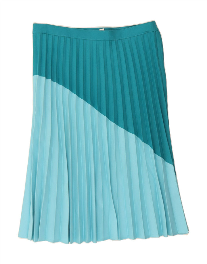 VINTAGE Womens Pleated Skirt IT 46 Large W32  Blue Colourblock Polyester Vintage Vintage and Second-Hand Vintage from Messina Hembry 