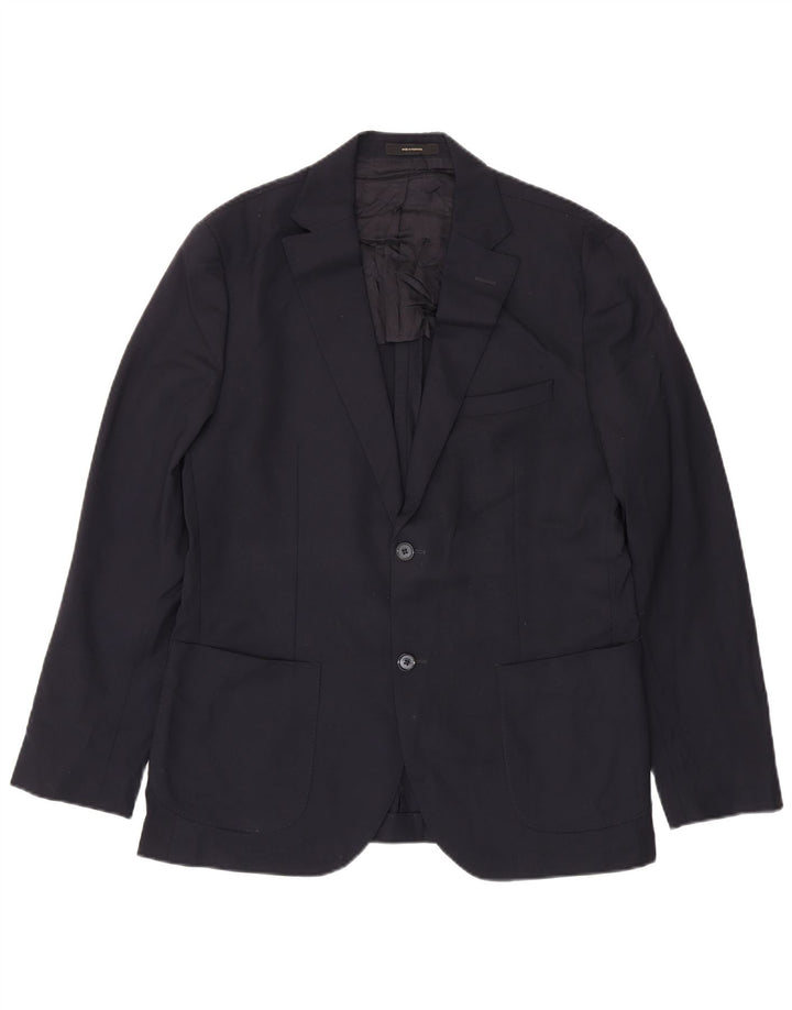 Massimo Dutti Mens 2 Button Blazer Jacket EU 52 Large Navy Blue Wool