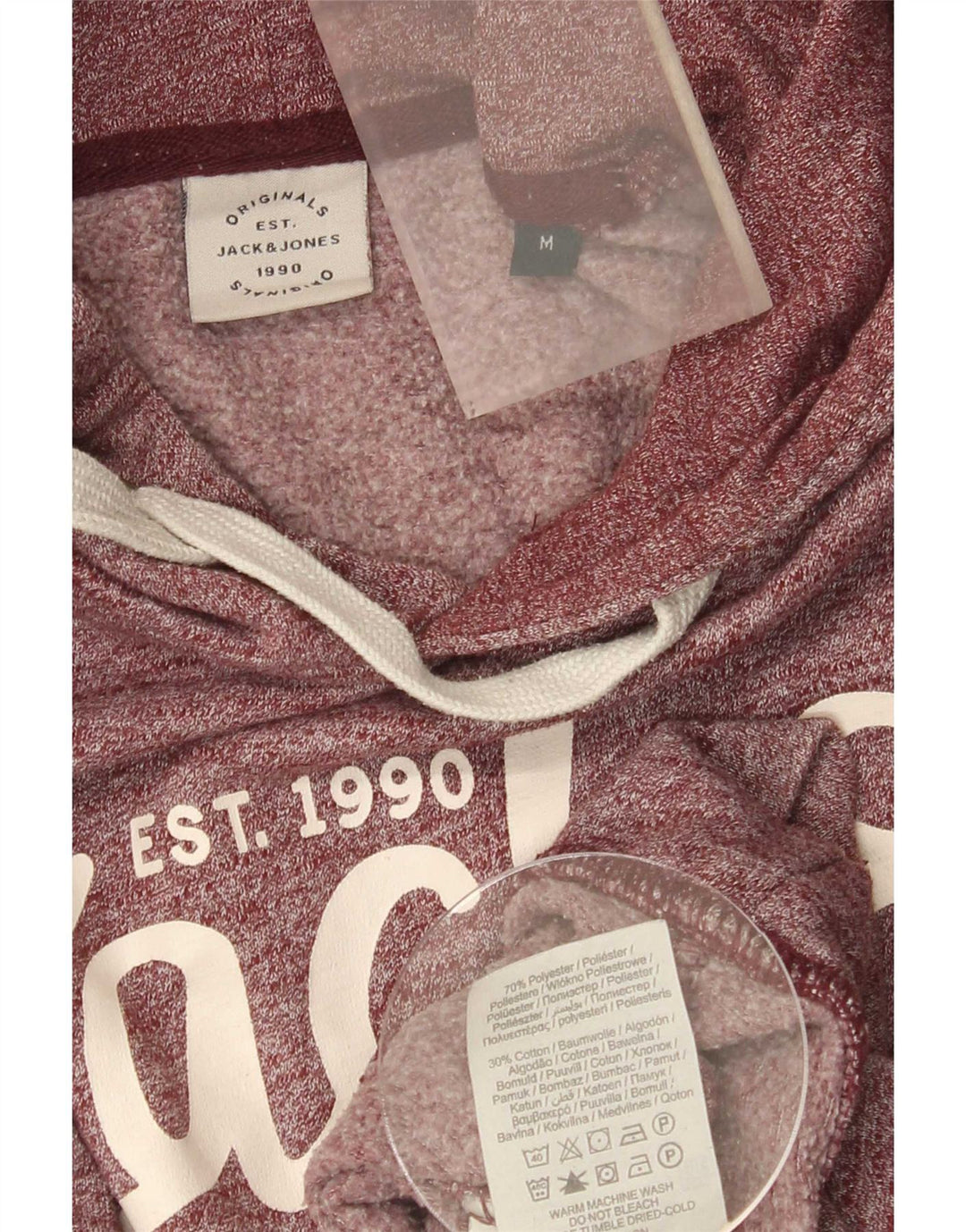 Jack & Jones Mens Graphic Hoodie Jumper Medium Burgundy Flecked Polyester