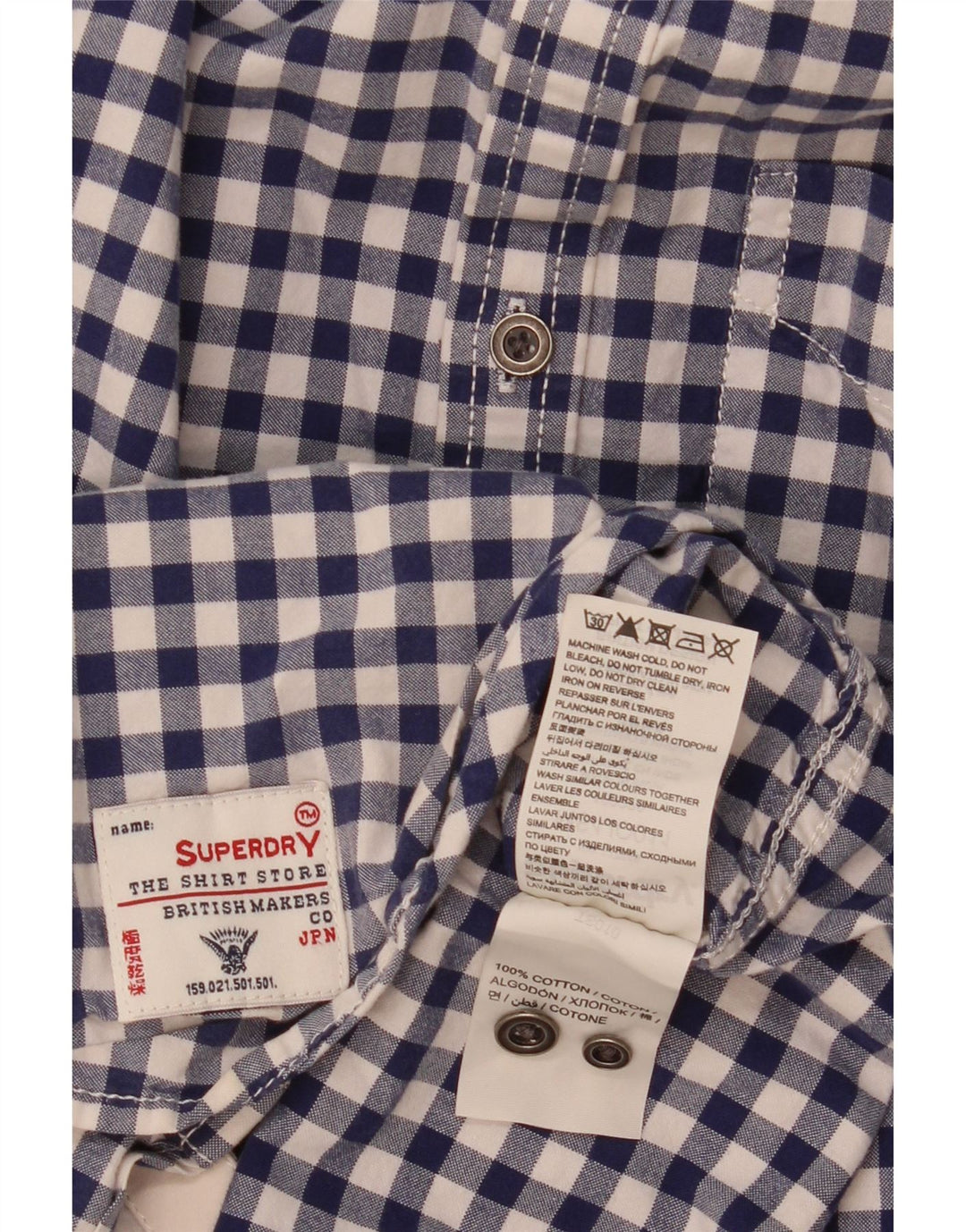 Superdry Mens Shirt Medium Blue Gingham Cotton