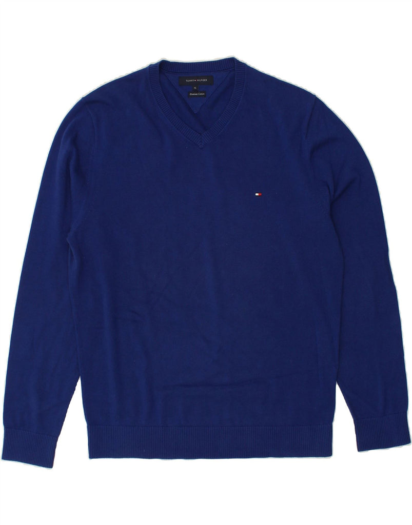 TOMMY HILFIGER Mens V-Neck Jumper Sweater XL Blue Cotton | Vintage Tommy Hilfiger | Thrift | Second-Hand Tommy Hilfiger | Used Clothing | Messina Hembry 