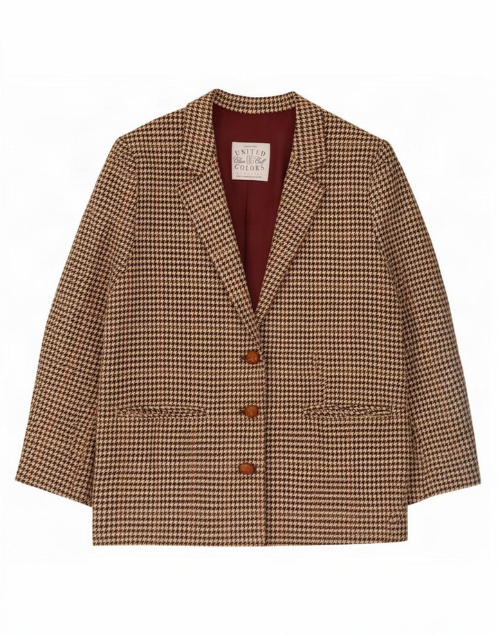 Benetton Womens Loose Fit Blazer Jacket IT 40 Small Green Houndstooth