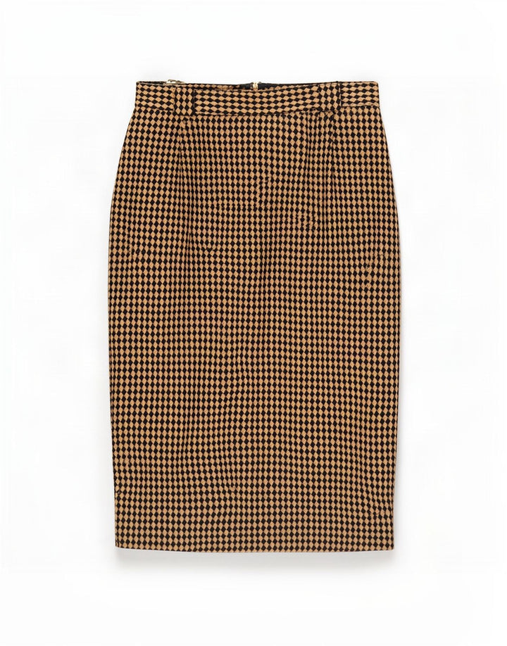 Michael H Womens Pencil Skirt UK 12 Medium W26 Beige Argyle/Diamond Wool