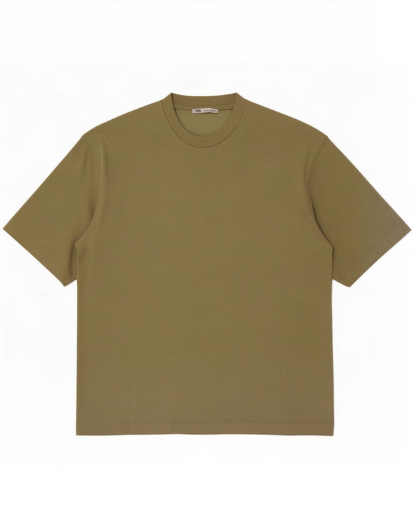Zara Mens T-Shirt Top Small Khaki Cotton